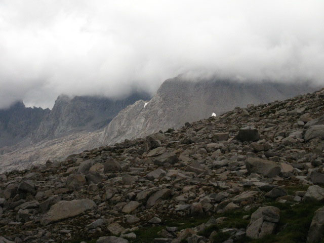 Heavy tropical moisture covering the Palisades just North of Mather Pass on the John Muir Trail.